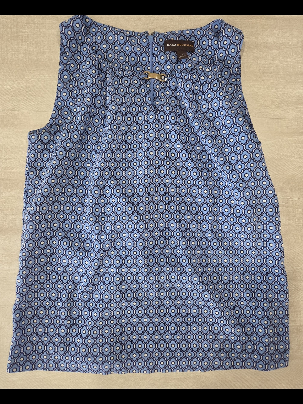 Dana Buchman Blue Geometric Sleeveless Top with Gold Accent